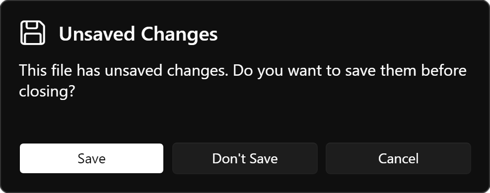 A save warning dialog