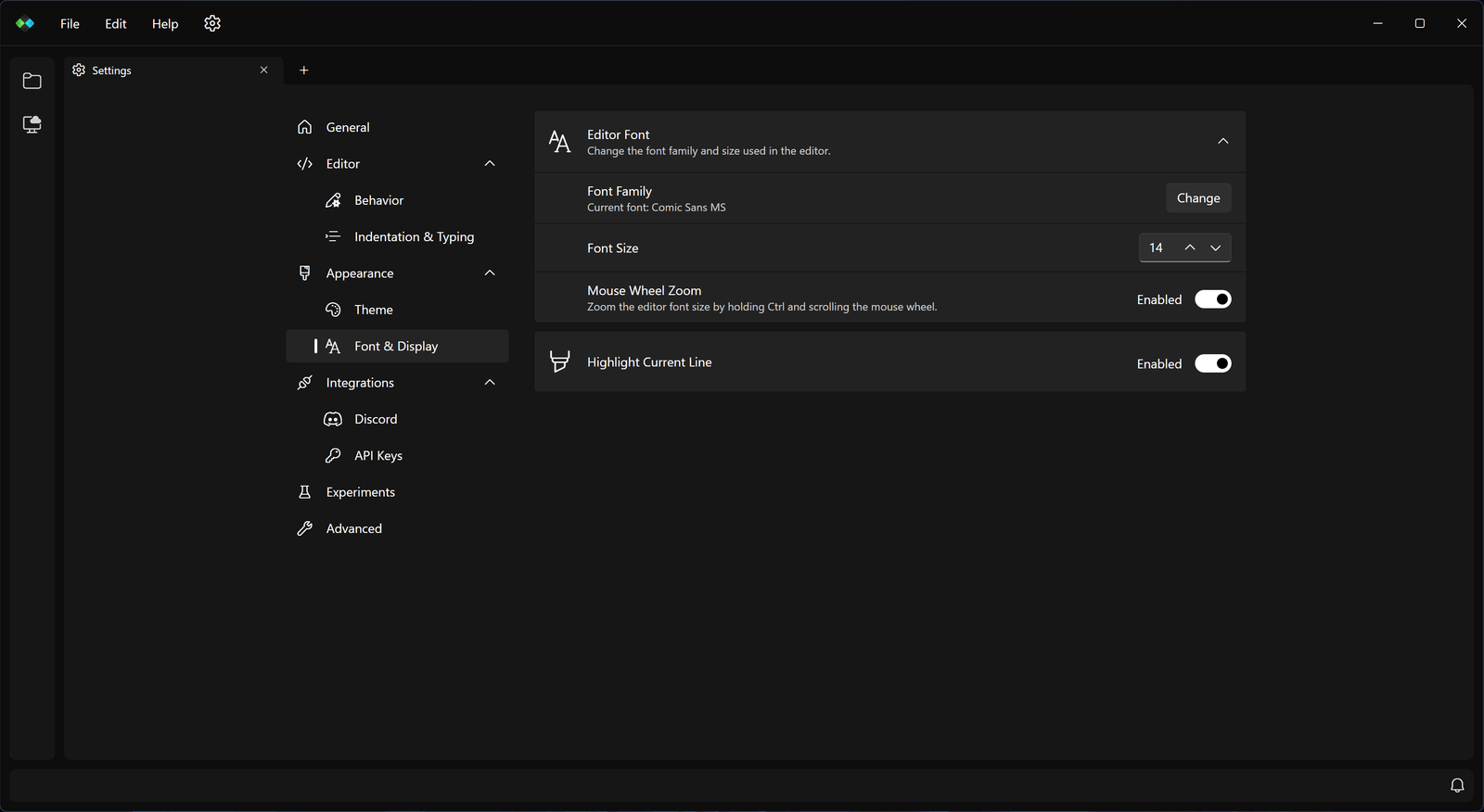The new settings tab